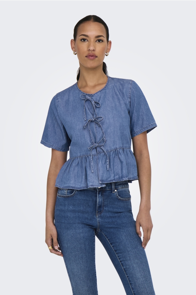 ONLBEA SS BOW DNM SHIRT BJ 15344257 MEDIUM BLUE DENIM